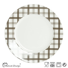 Assiette plate en porcelaine blanche avec décalcomanie